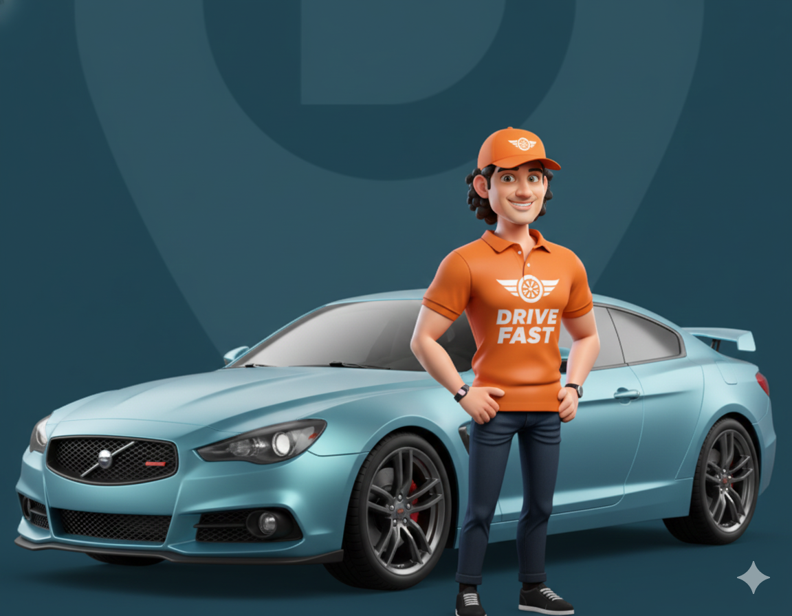Driver standing next to a car